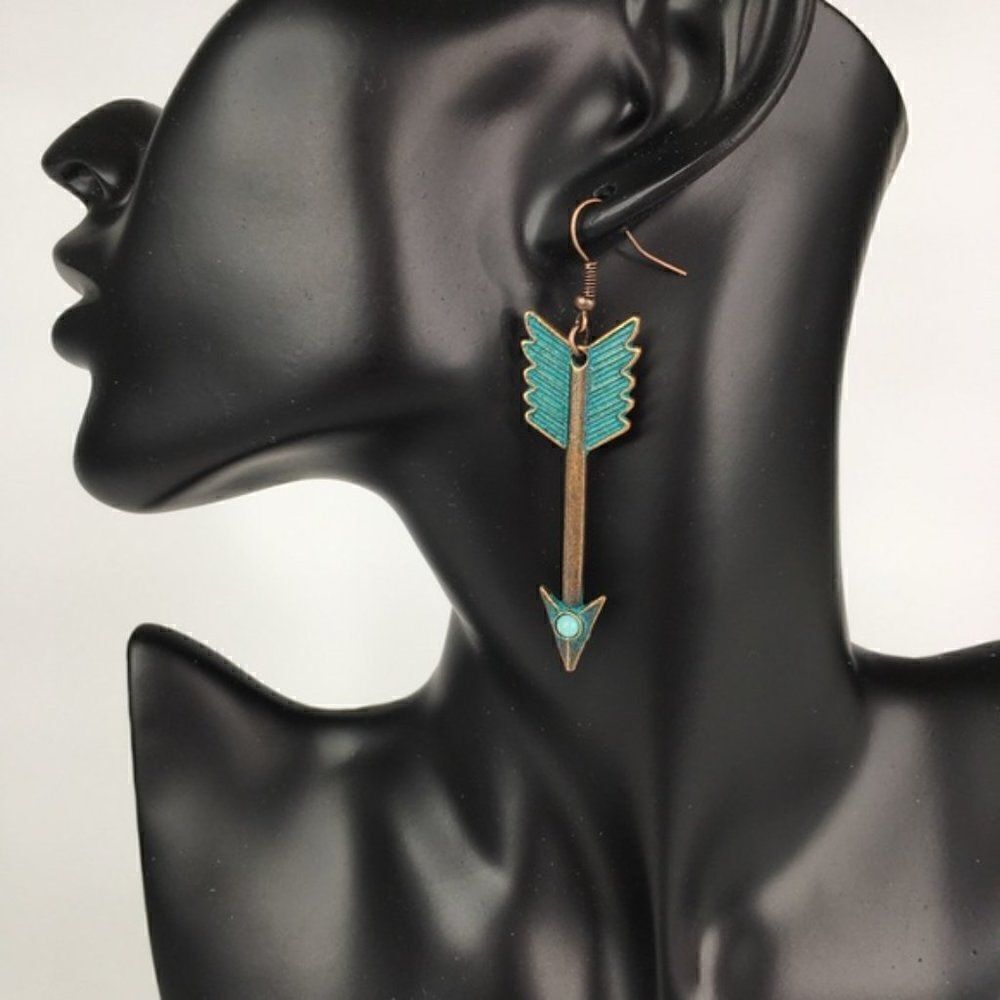 Bronze Turquoise Arrow Dangle Earrings